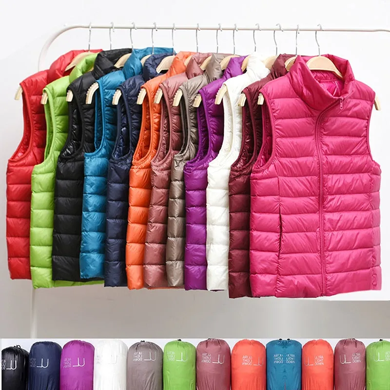 New Women Sleeveless Women&#39;s Ultra Light Down Vests Slim Jacket Girl Gilet Lightweight Windproof Warm Waistcoat Portable