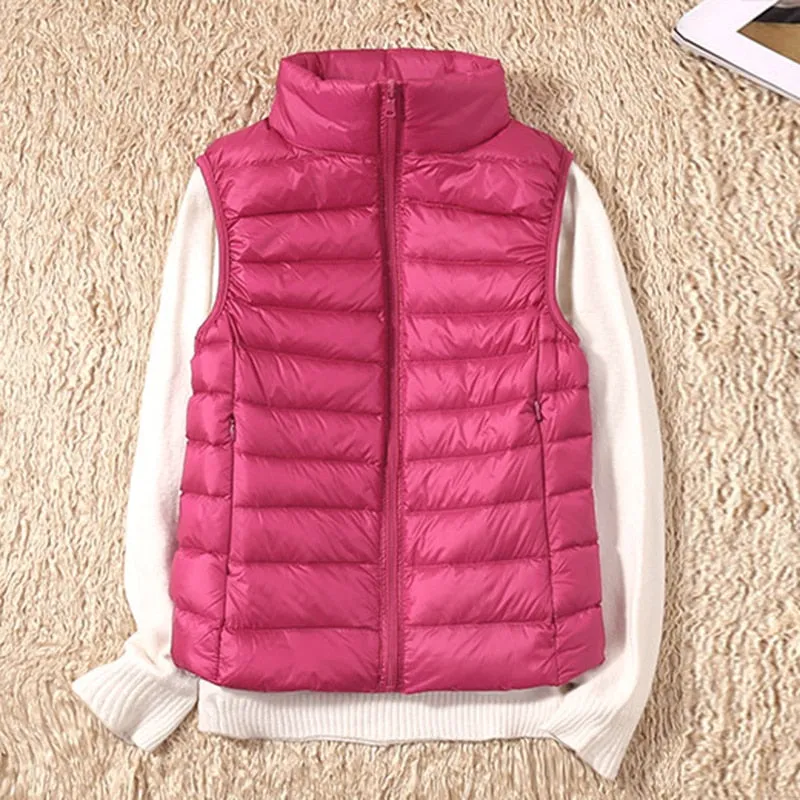 New Women Sleeveless Women&#39;s Ultra Light Down Vests Slim Jacket Girl Gilet Lightweight Windproof Warm Waistcoat Portable