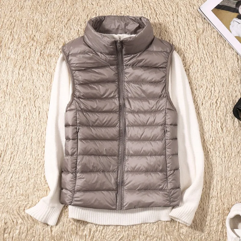 New Women Sleeveless Women&#39;s Ultra Light Down Vests Slim Jacket Girl Gilet Lightweight Windproof Warm Waistcoat Portable