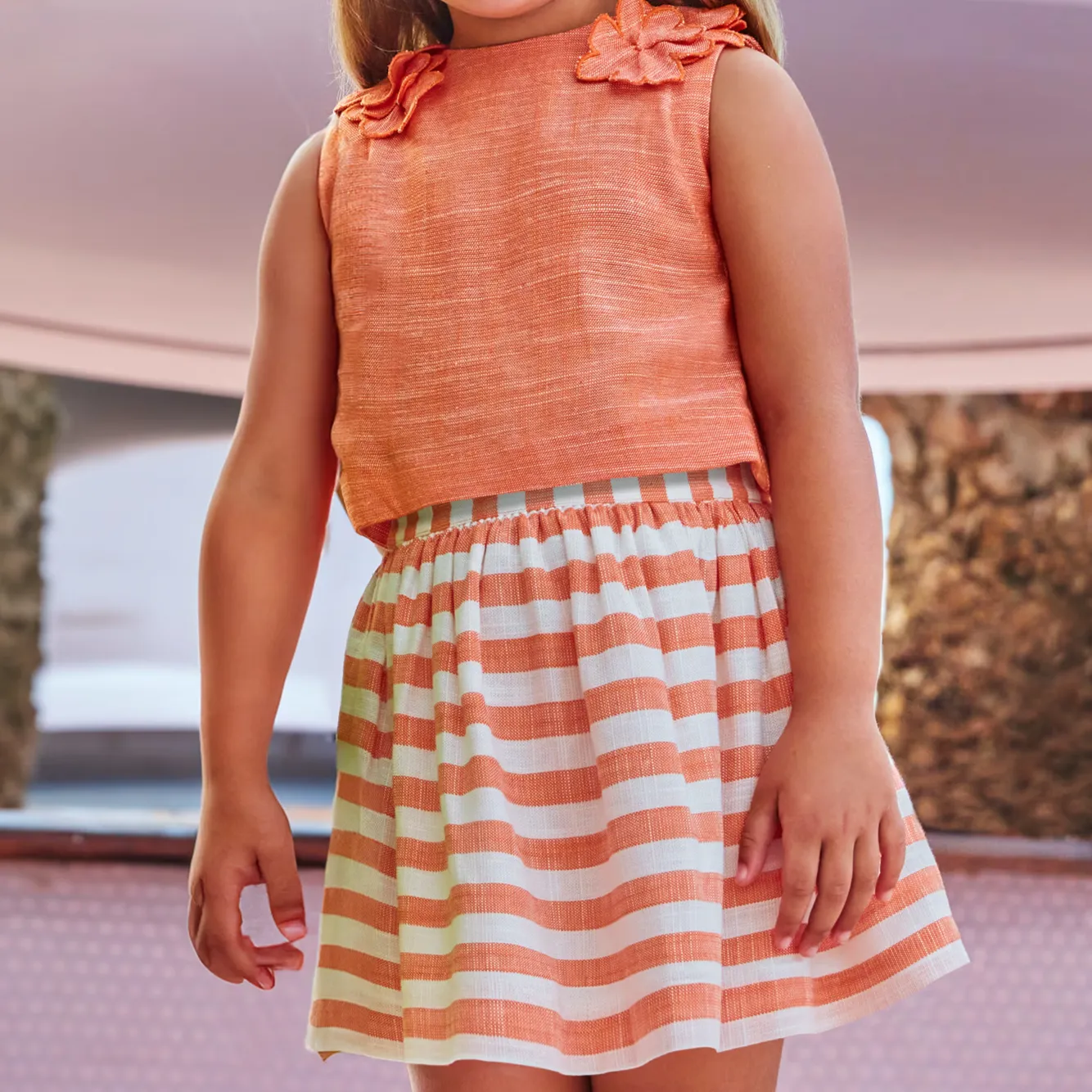 Orange Stripe Skirt Set