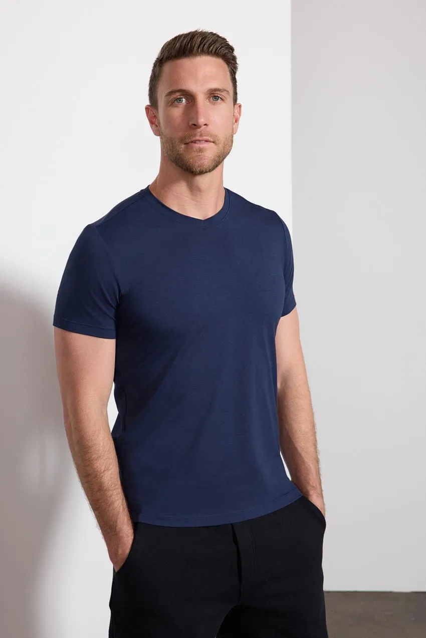 Pima Cotton V-Neck Tee - Deep Navy