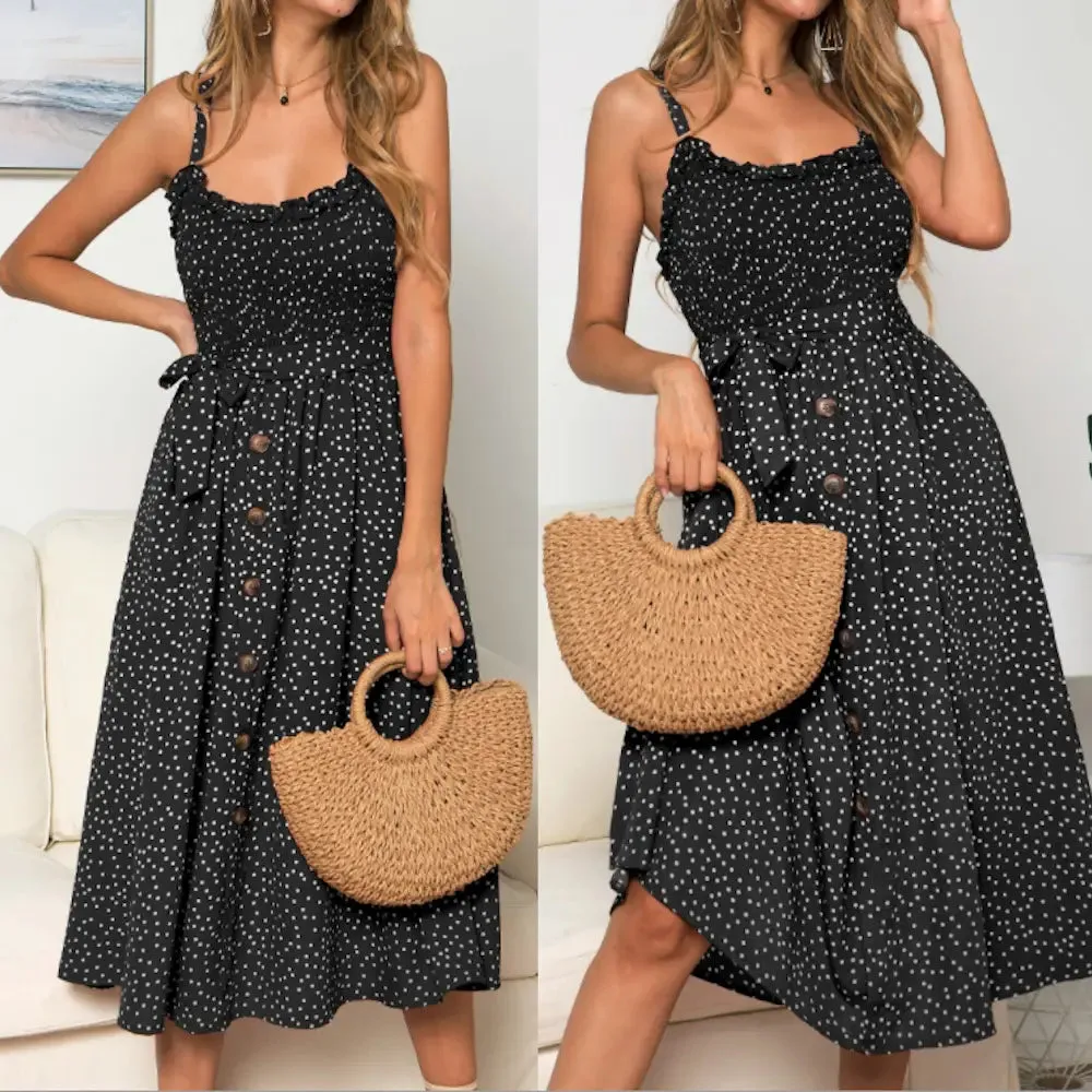 Playful Polka Dot Spaghetti Strap Maxi Dress for Women