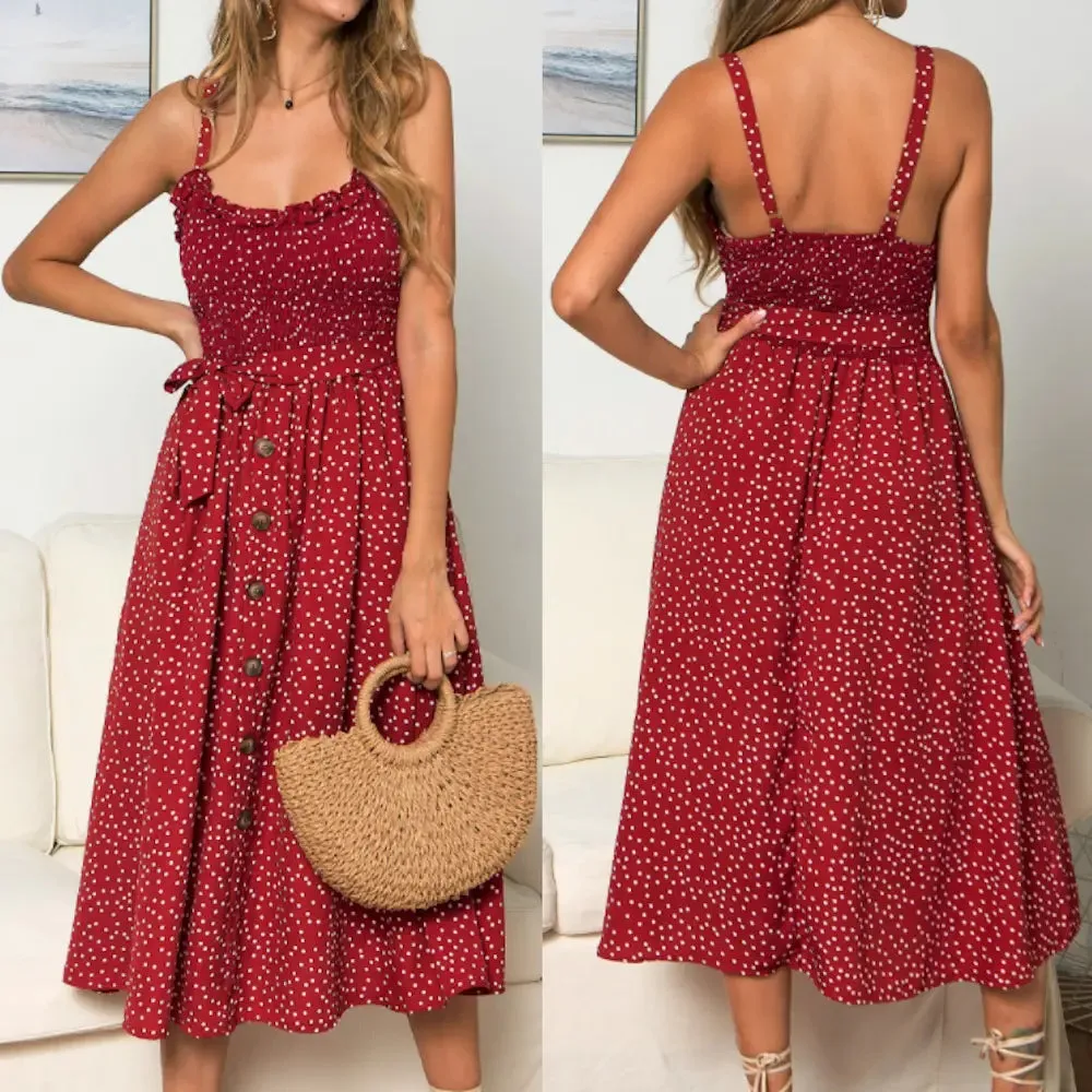 Playful Polka Dot Spaghetti Strap Maxi Dress for Women