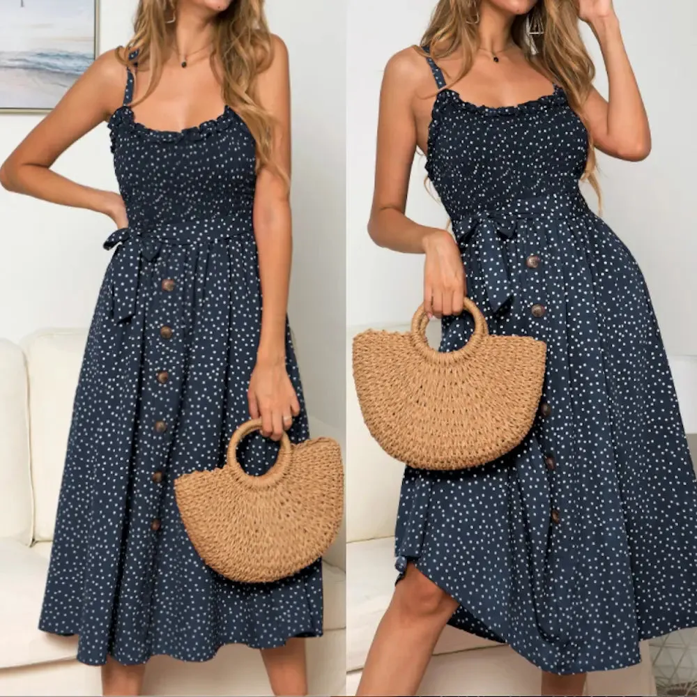 Playful Polka Dot Spaghetti Strap Maxi Dress for Women