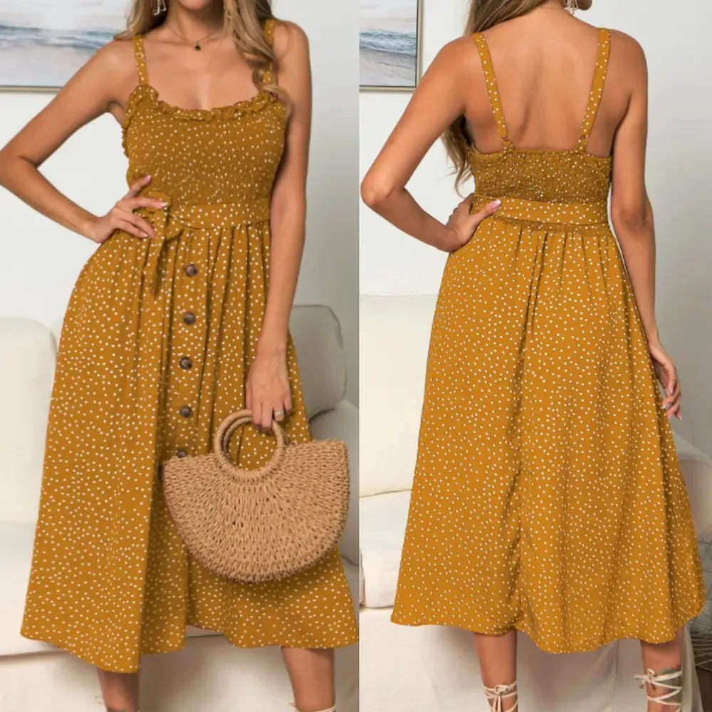 Playful Polka Dot Spaghetti Strap Maxi Dress for Women