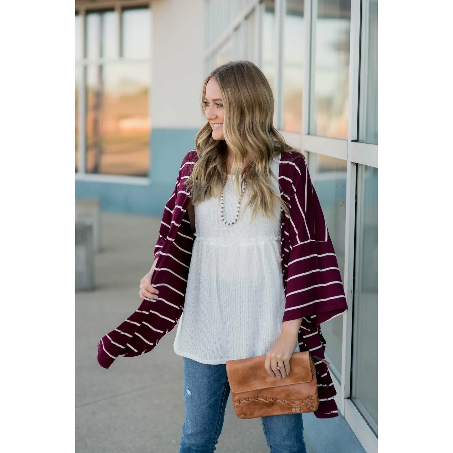 Poncho Style Striped Cardigan