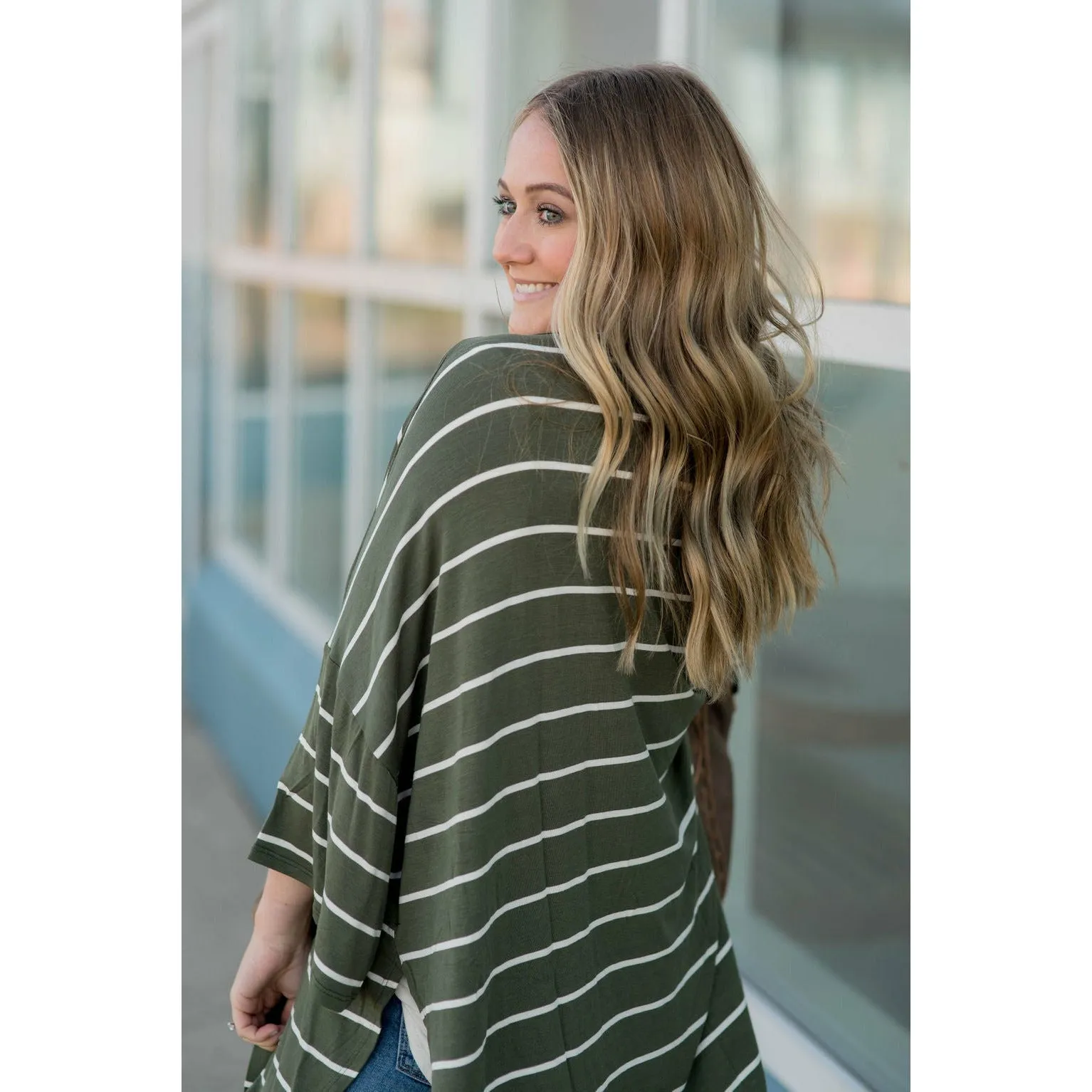 Poncho Style Striped Cardigan