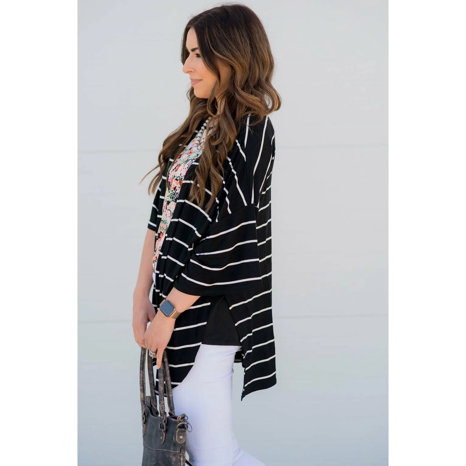 Poncho Style Striped Cardigan