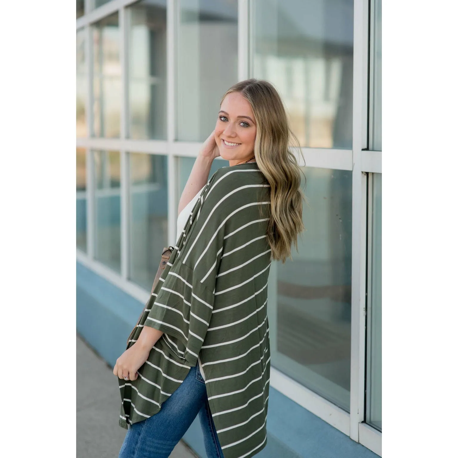 Poncho Style Striped Cardigan