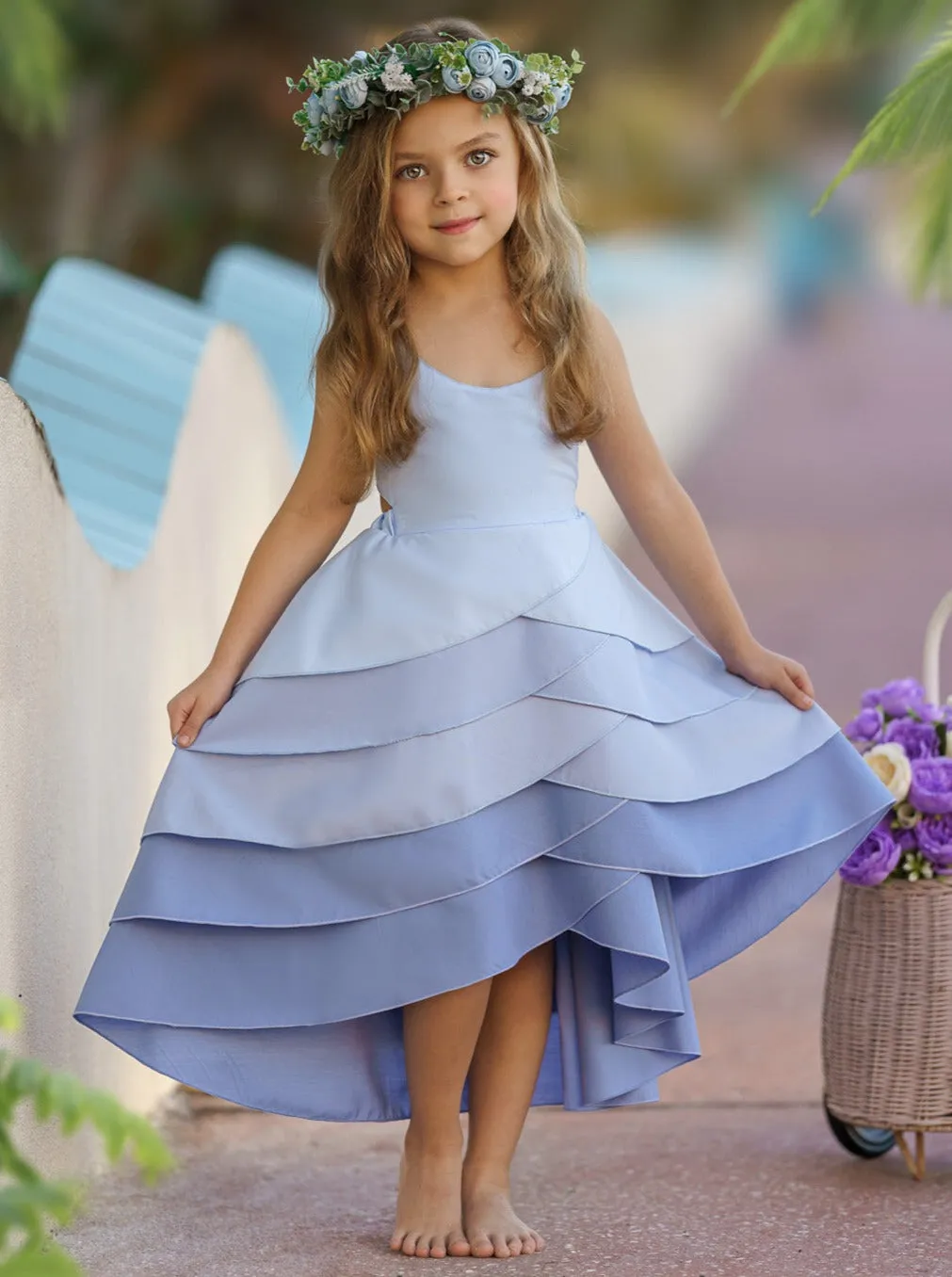 Pretty Petal Hues of Blues Tiered Dress