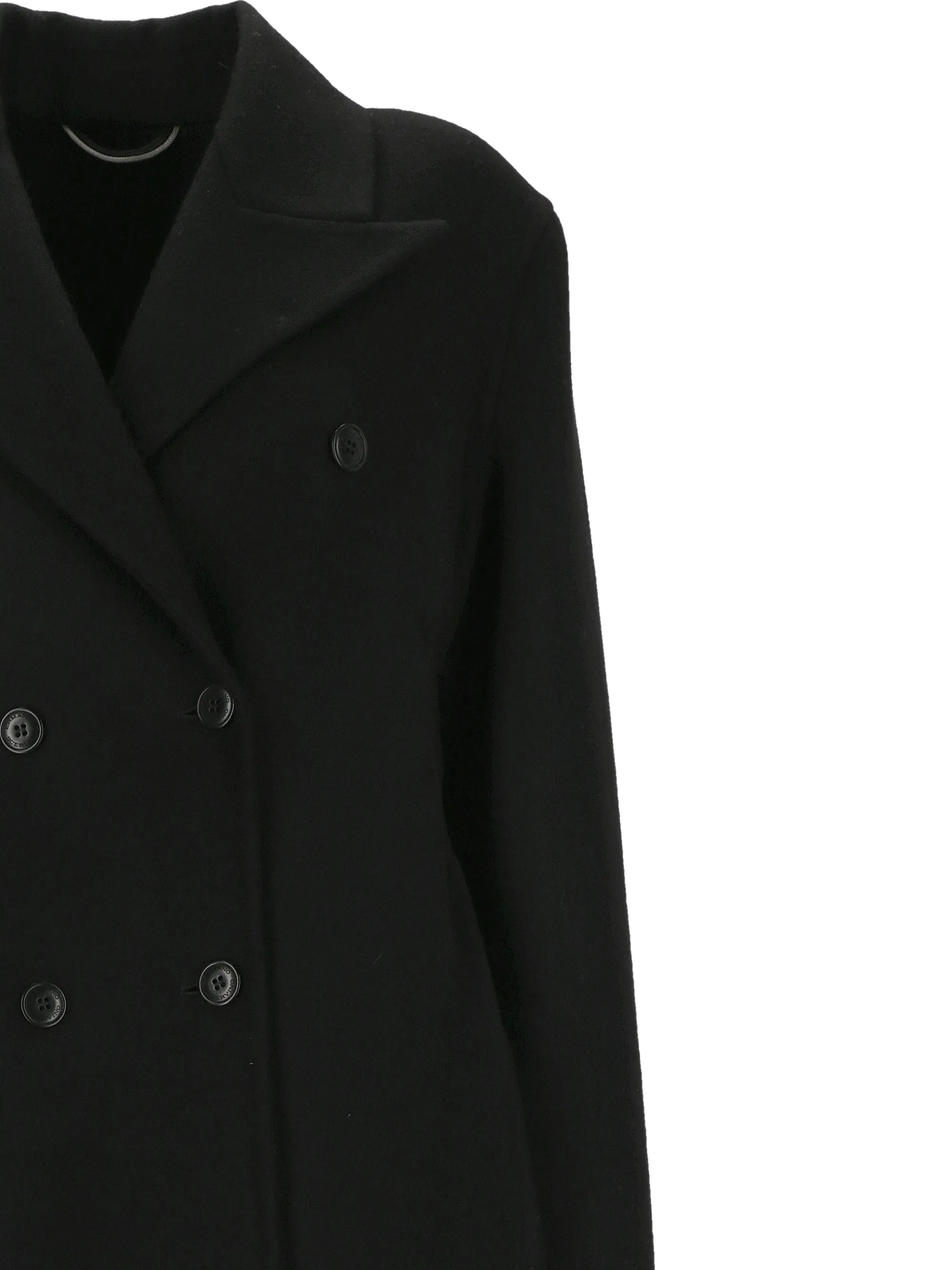 Ruched Detail Black Wool Coat