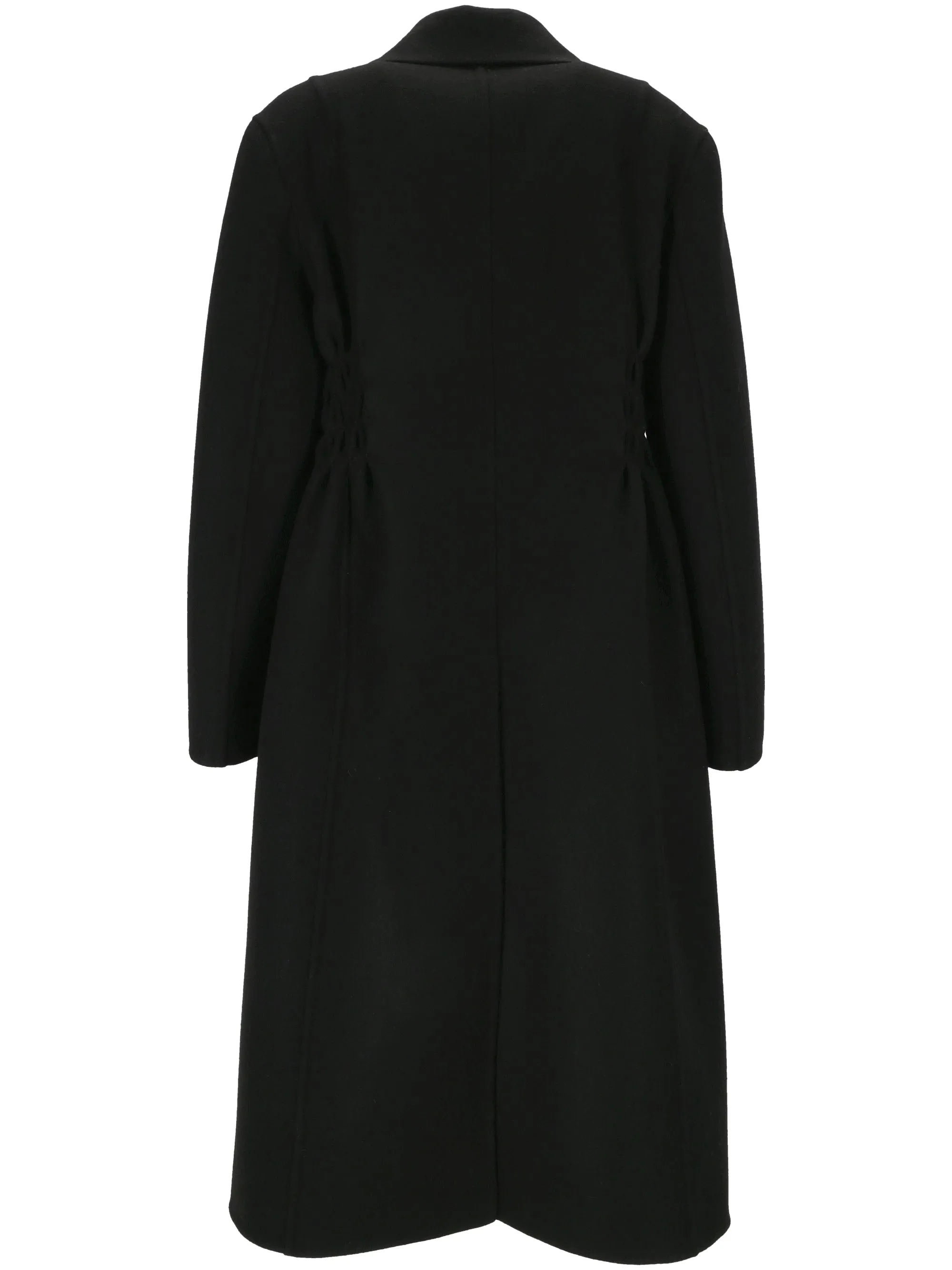 Ruched Detail Black Wool Coat