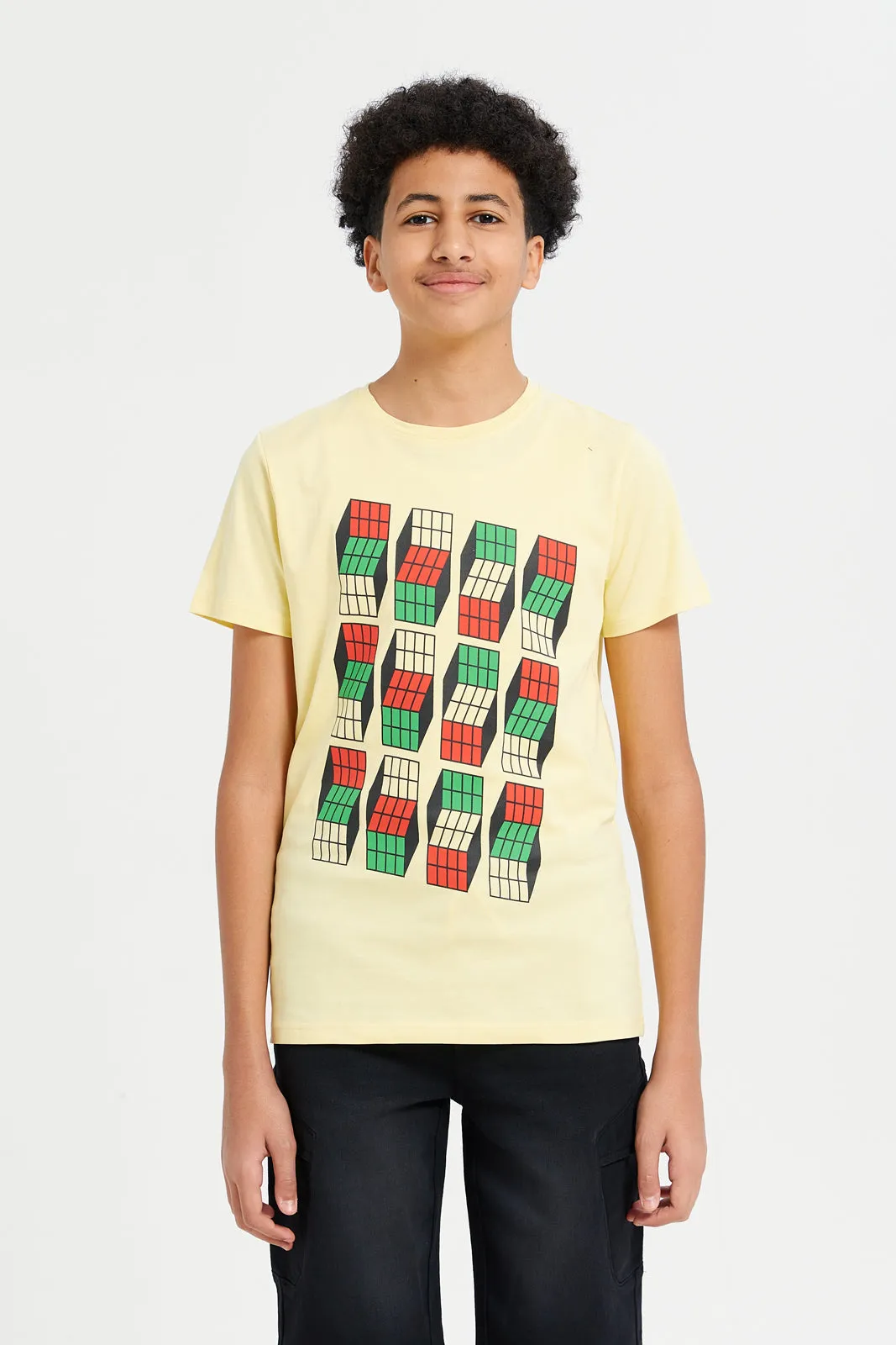 Senior Boys Yellow Cubes Graphic T-Shirt