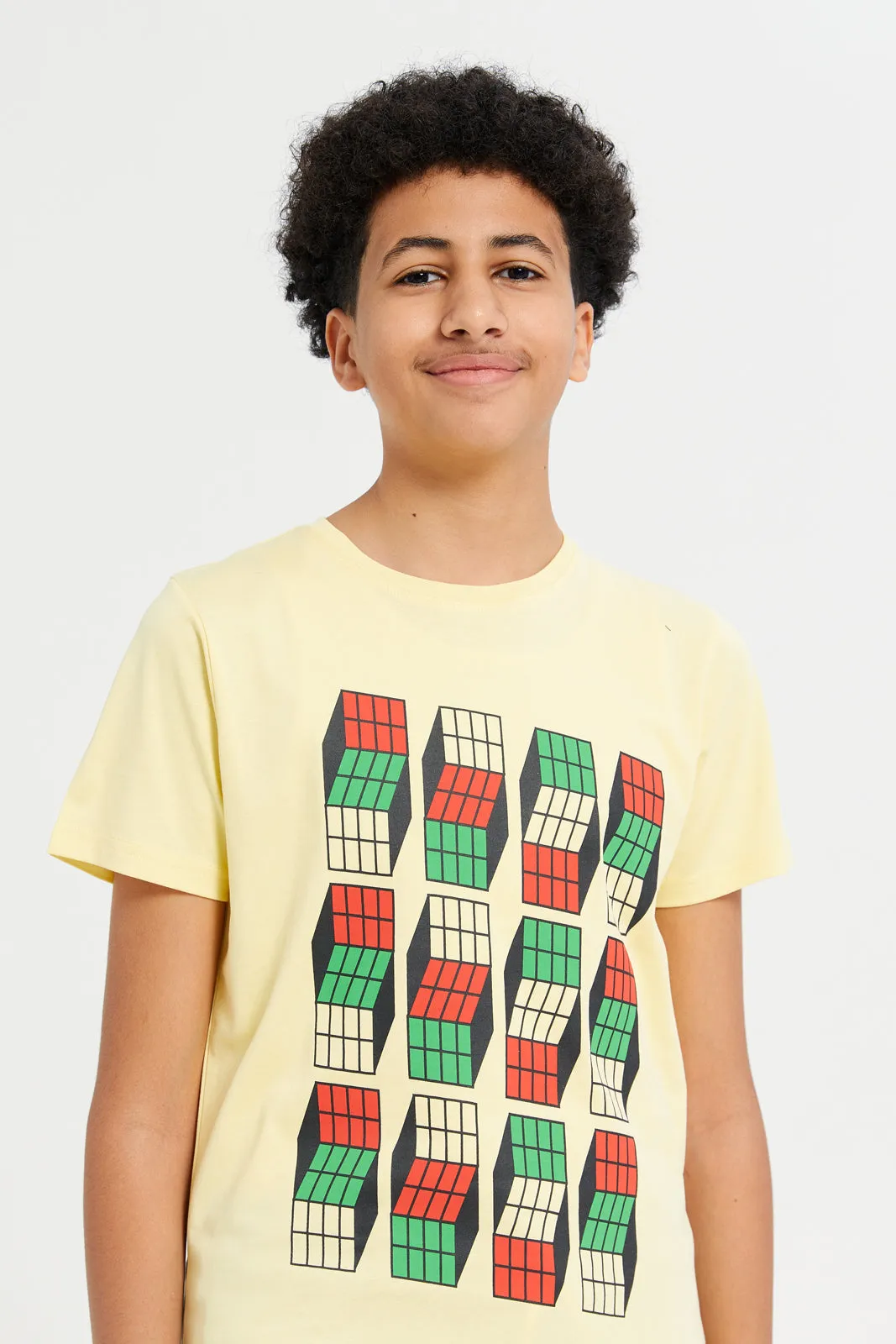 Senior Boys Yellow Cubes Graphic T-Shirt