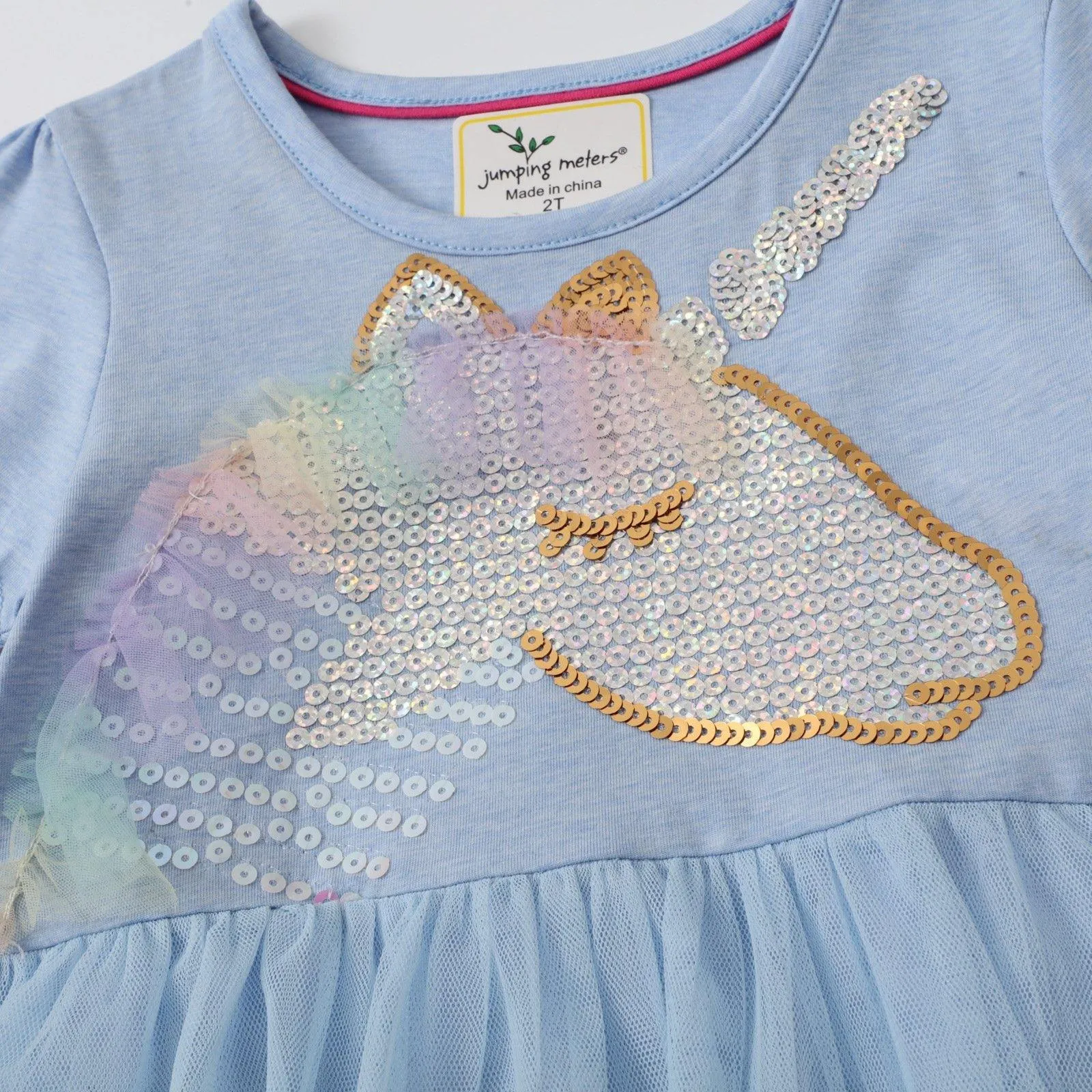 SHORT SLEEVED BLUE UNICORN PRINTED DRESS