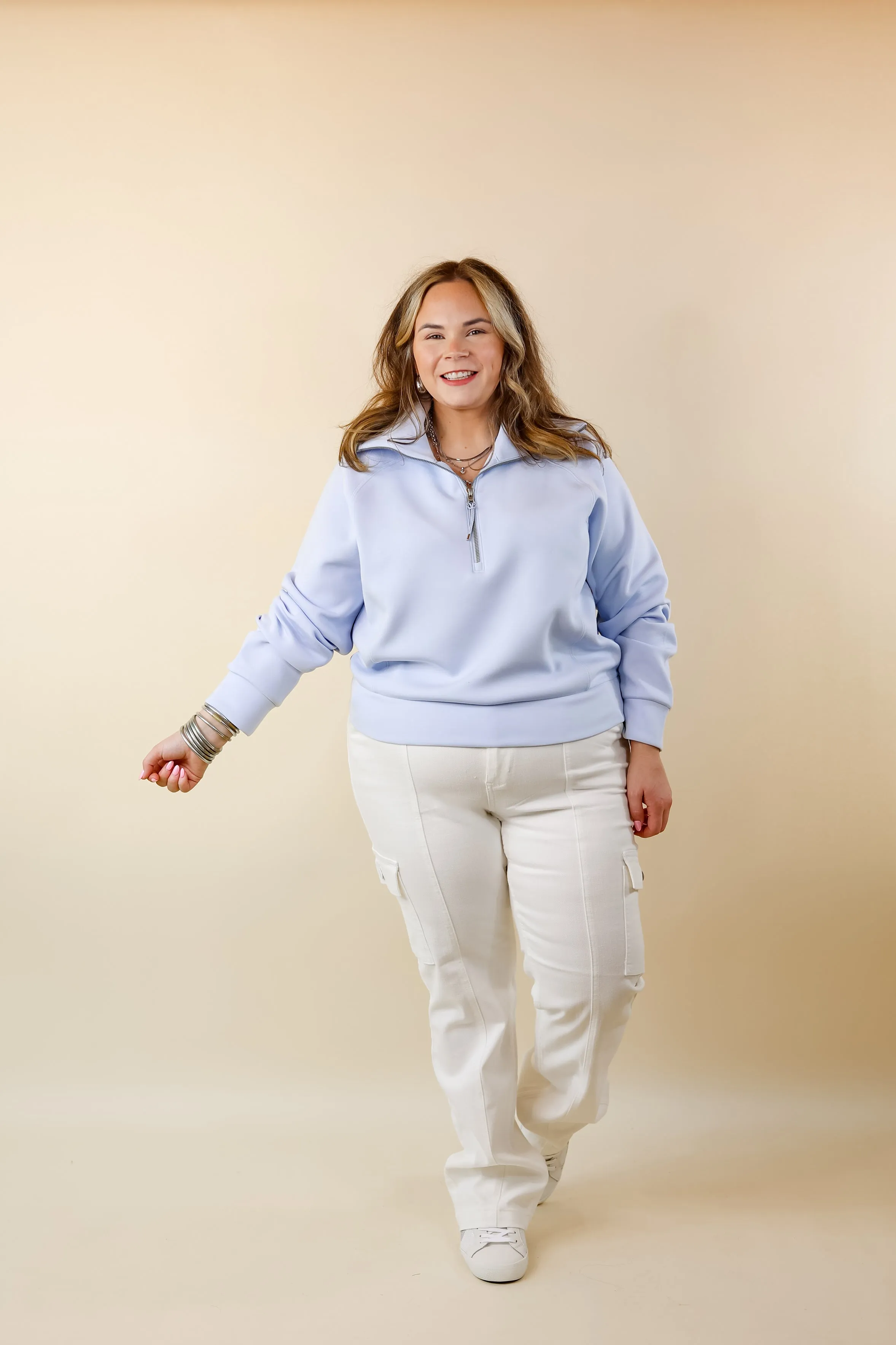 SPANX | AirEssentials Half Zip in Oxford (Sky Blue)