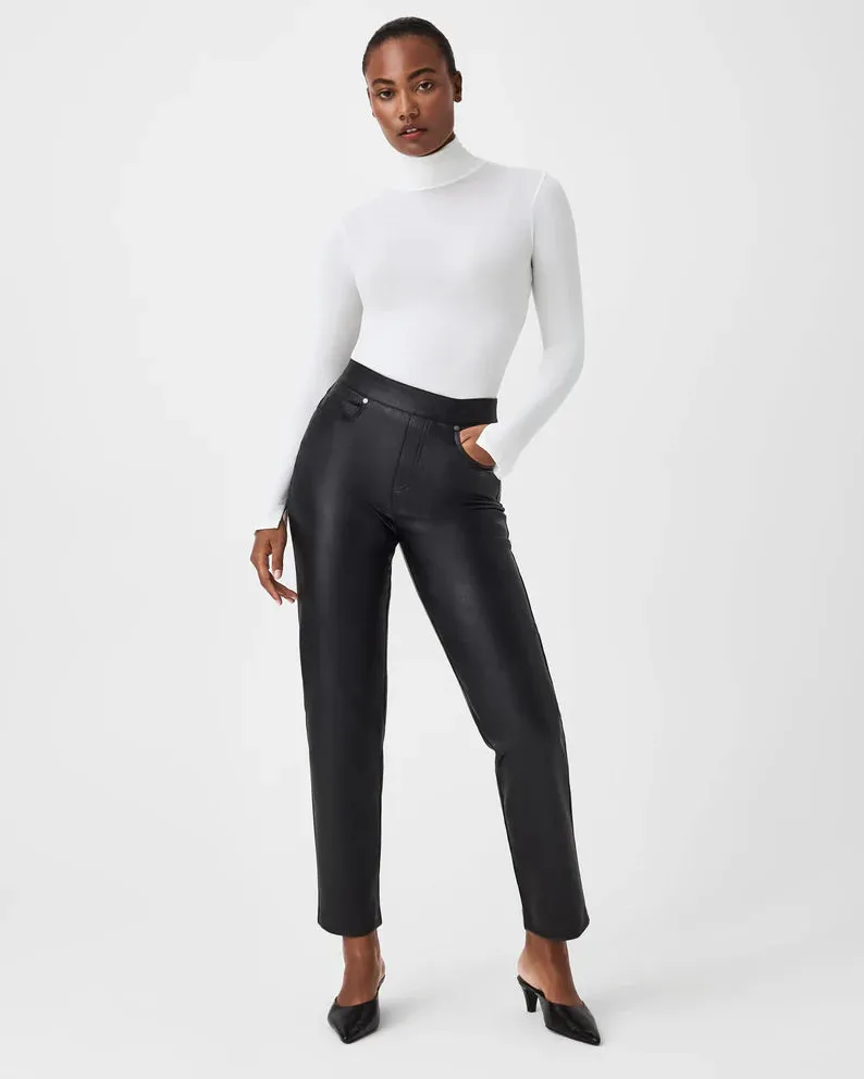 Spanx - Leather-Like Straight Leg Pant in Luxe Black