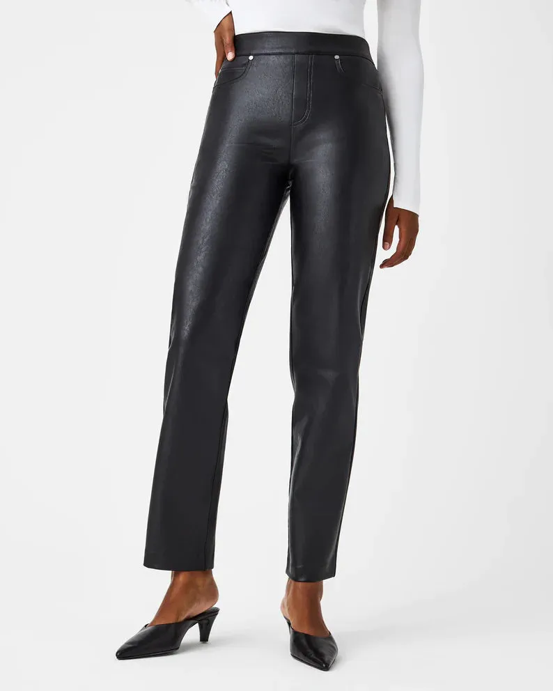 Spanx - Leather-Like Straight Leg Pant in Luxe Black