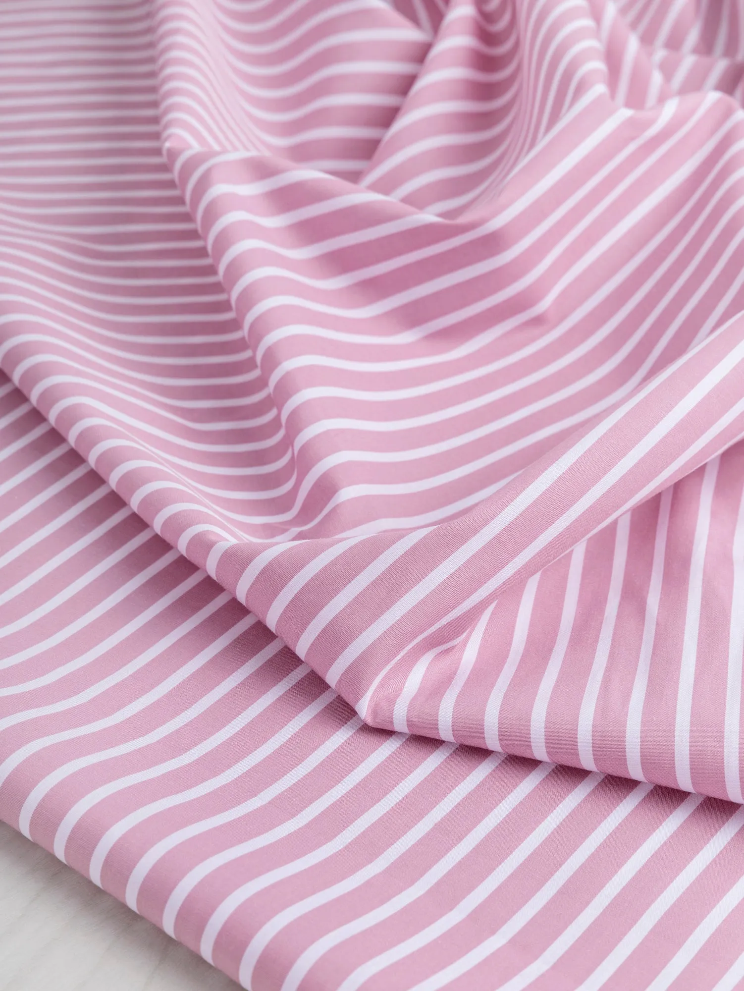 Stripe Cotton Poplin Shirting - Pink   White - Swatch