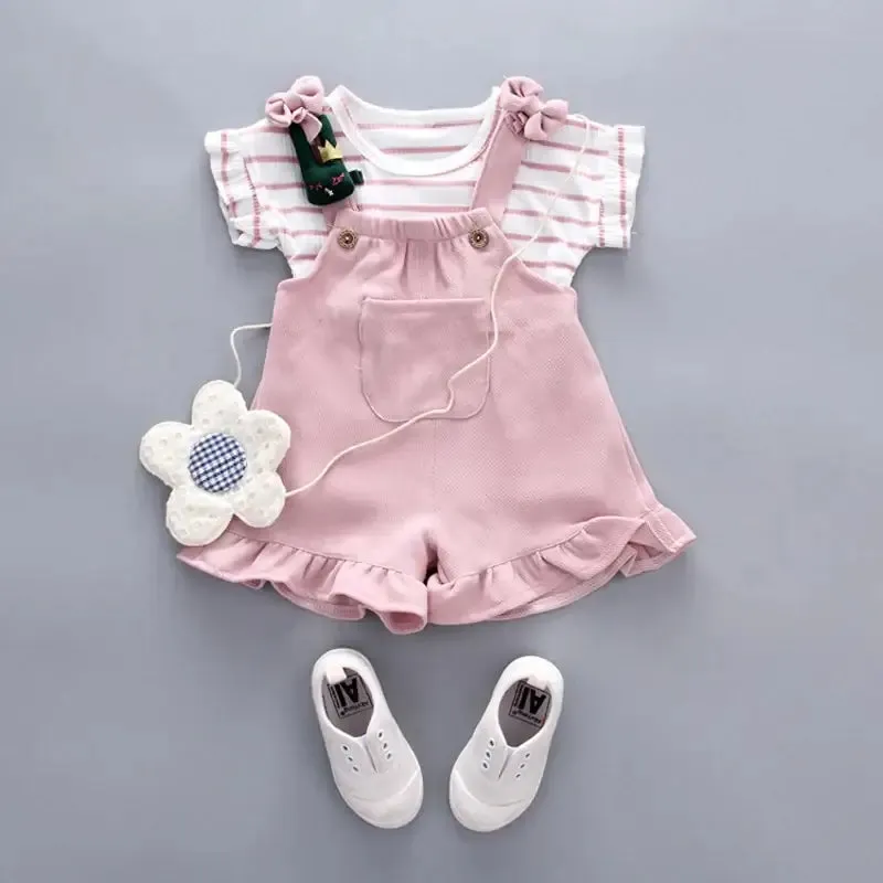 Summer Toddler Girls Striped Top Strap Shorts Set