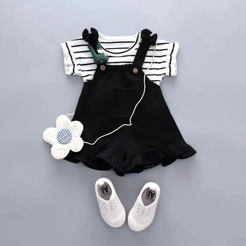 Summer Toddler Girls Striped Top Strap Shorts Set