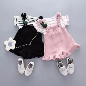 Summer Toddler Girls Striped Top Strap Shorts Set