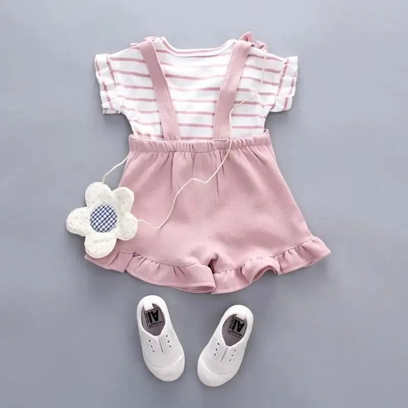 Summer Toddler Girls Striped Top Strap Shorts Set