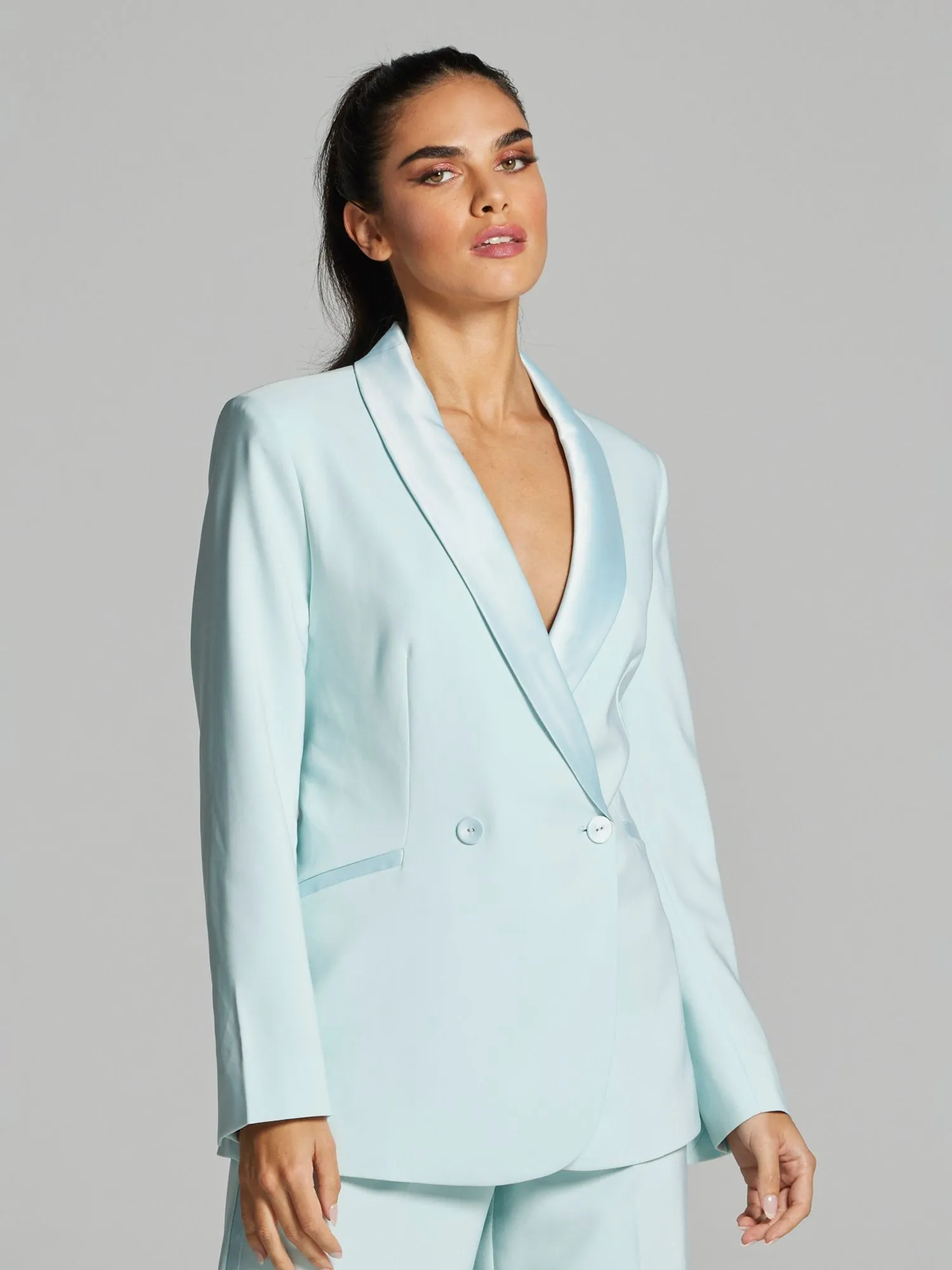 Teagan Satin-Trim Single-Breasted Blazer