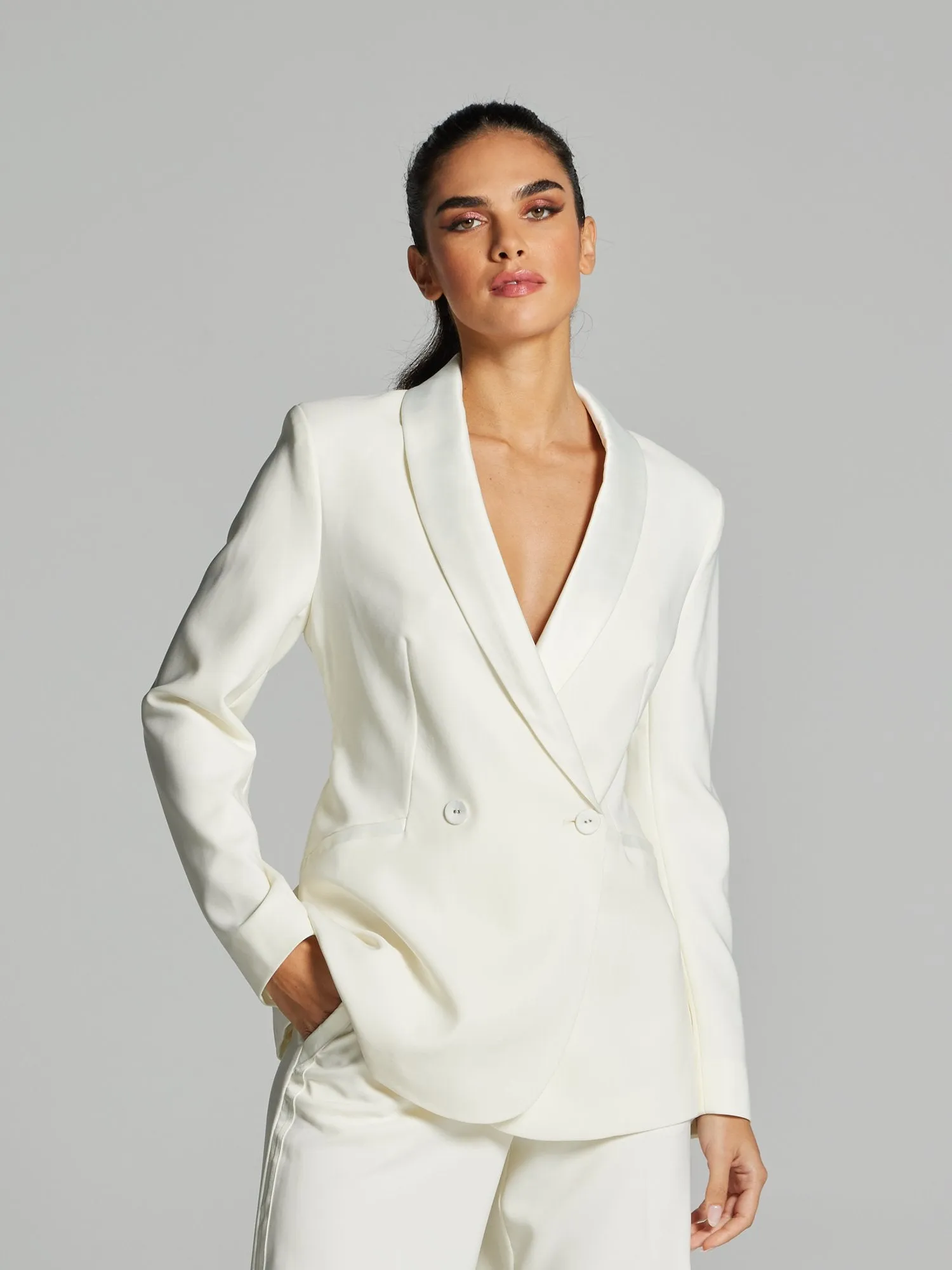 Teagan Satin-Trim Single-Breasted Blazer