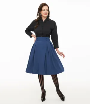 Voodoo Vixen 1950s Blue Pleated High Waist Flare Skirt