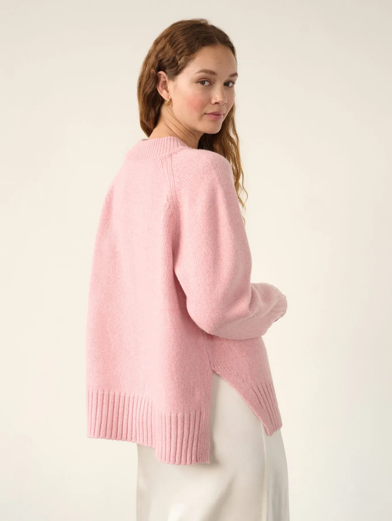 White   Warren - Lofty Cashmere Blend Marled Crewneck In Pink Marl