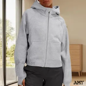 Winter Fleece Pocket Hooded Zipper  Neck Protection Warm Hoodie