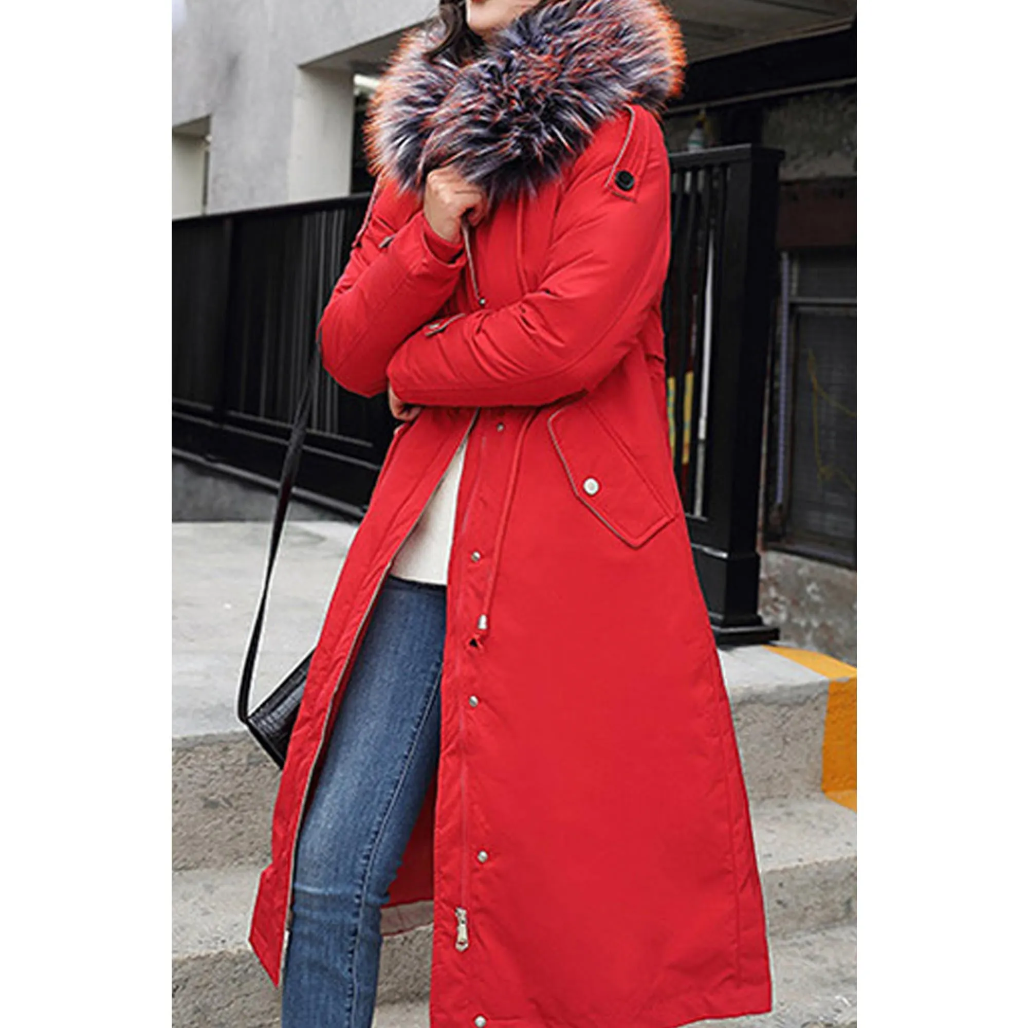 Women Back Slit Loose Long Padded Winter Jacket - WJC23665