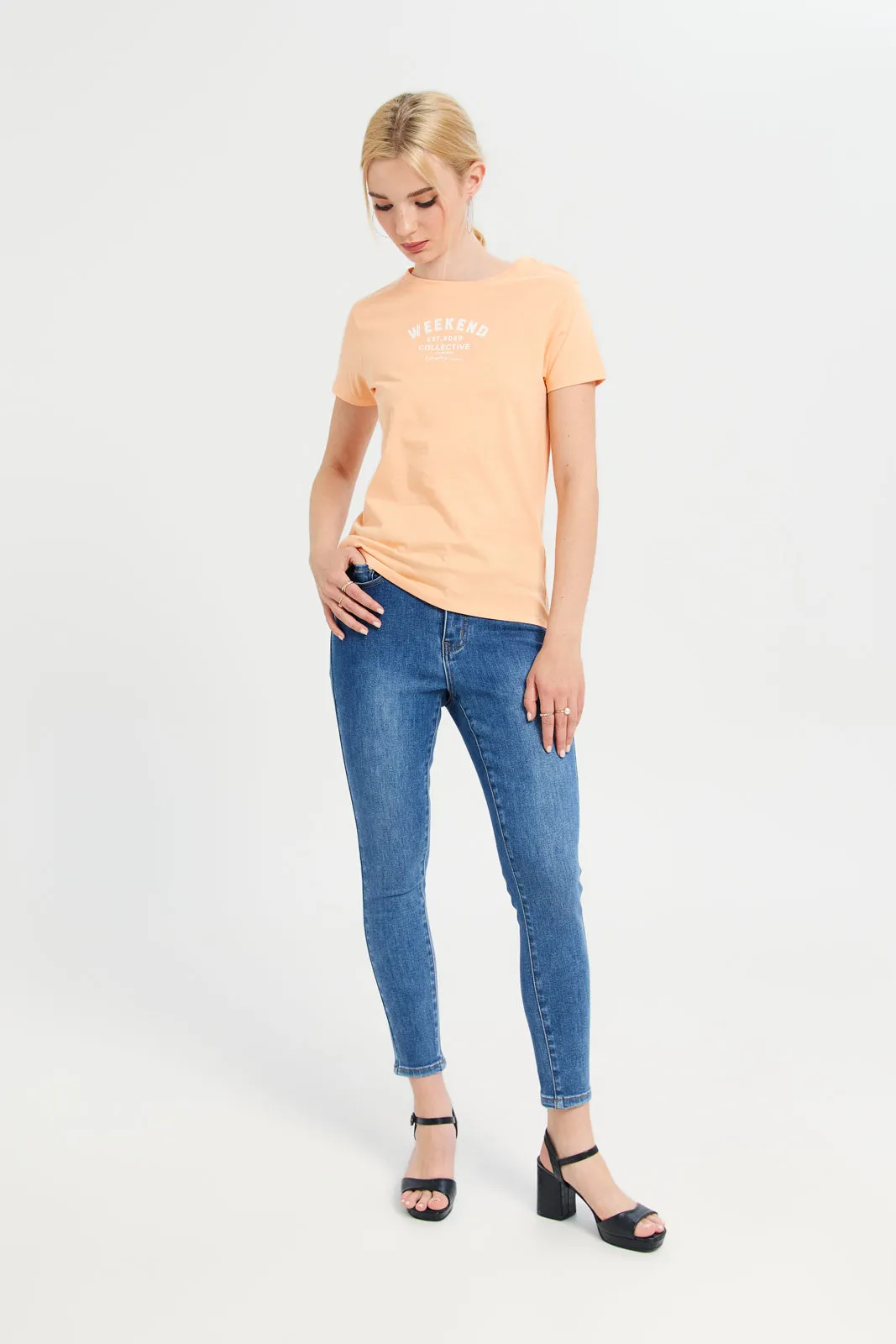 Women Orange Weekend Printed T-Shirt