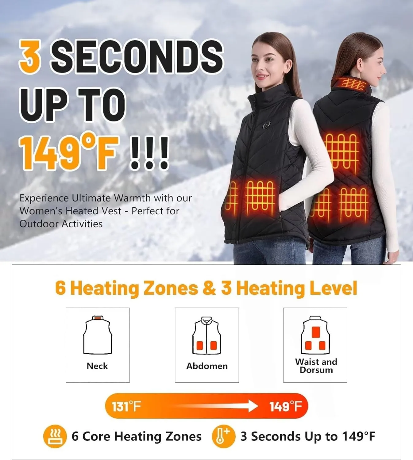 Womens Heated Vest, 5IN1 Smart Controller Electric Heating Jacket Coat Vests, Gifts for Women