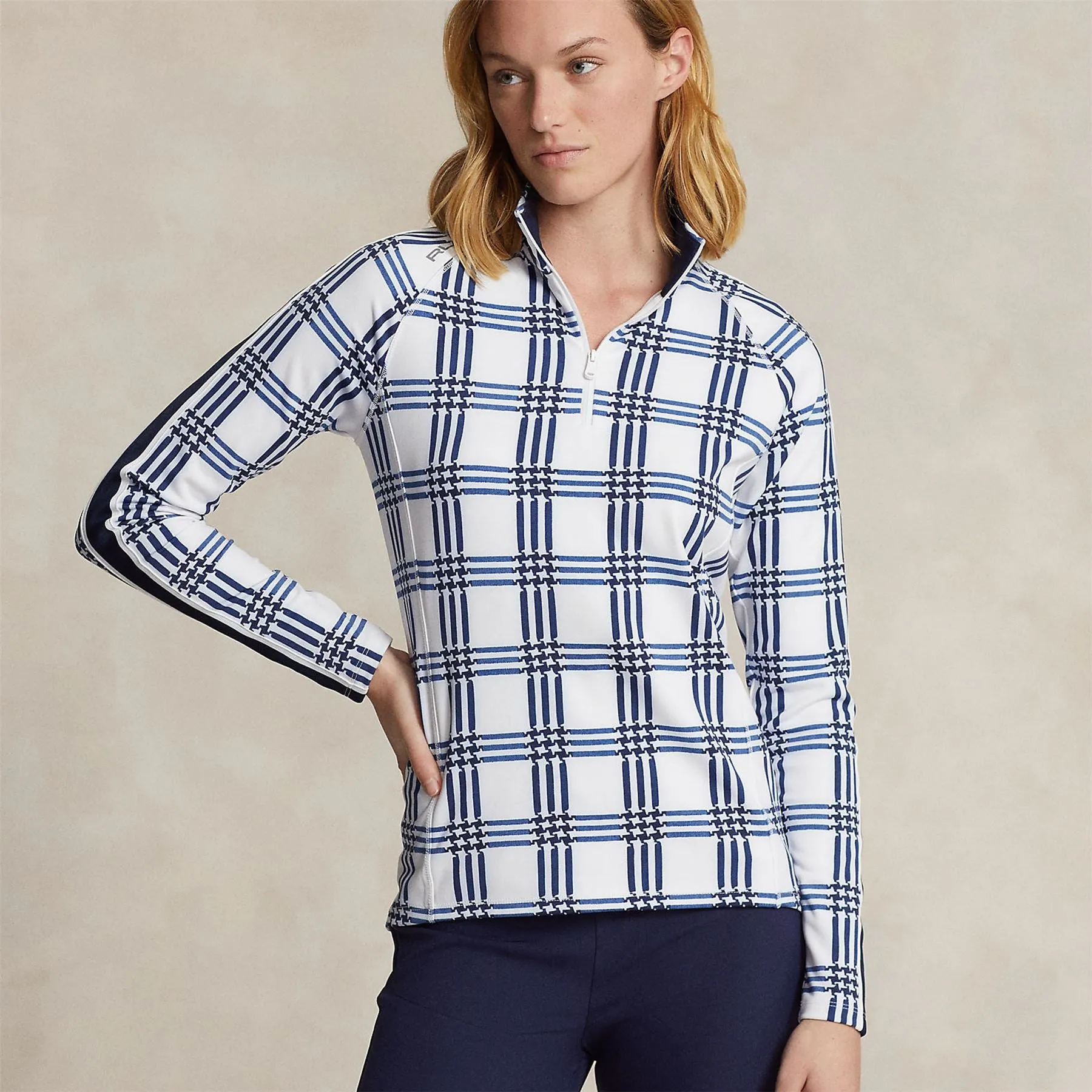 Womens Houndstooth Quarter Zip Pullover Houndstooth Plaid/Refined Navy - SS24