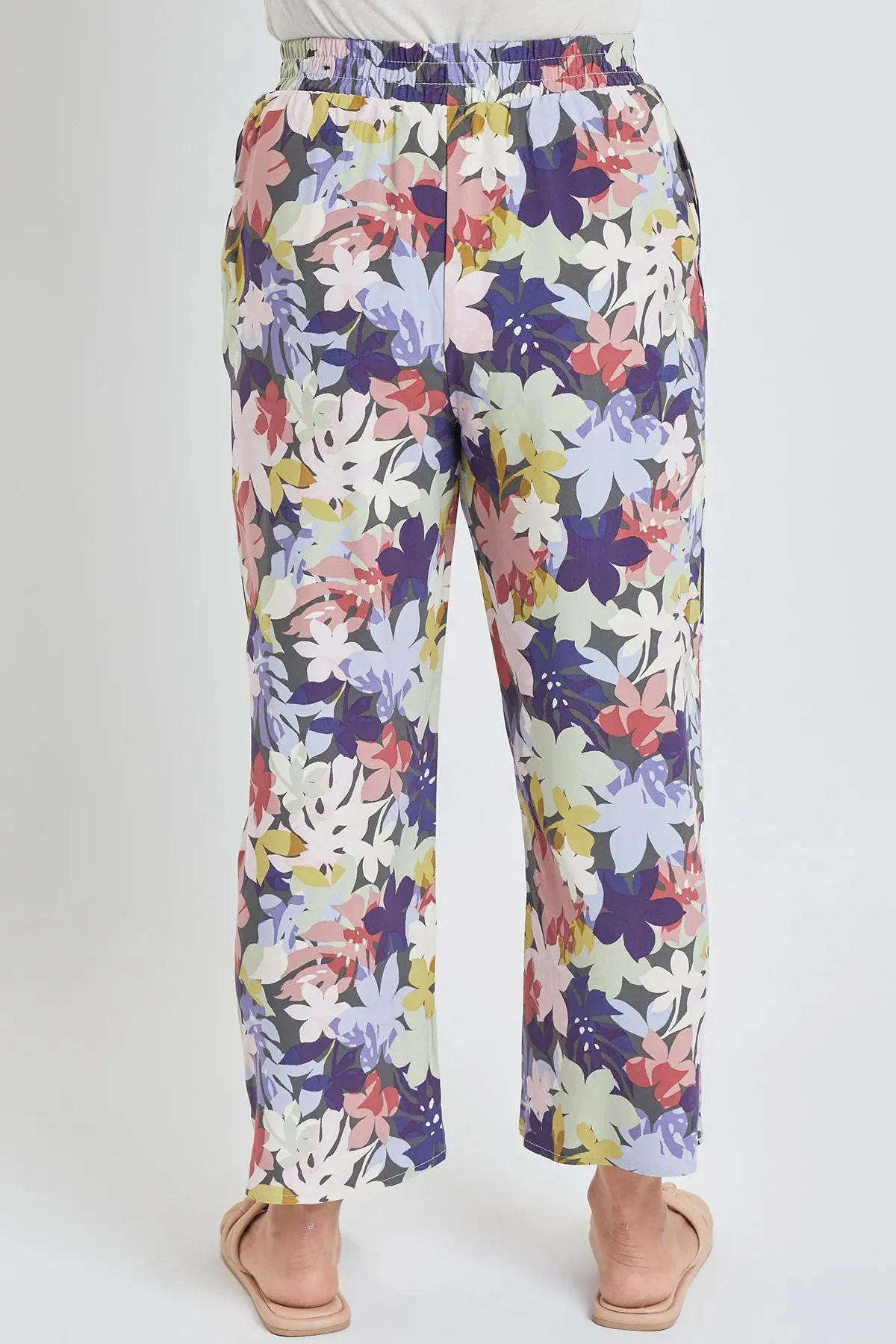 Women´s Linen Lounge Pants with Front Slit Jungle Flowers