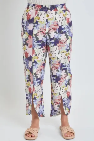 Women´s Linen Lounge Pants with Front Slit Jungle Flowers