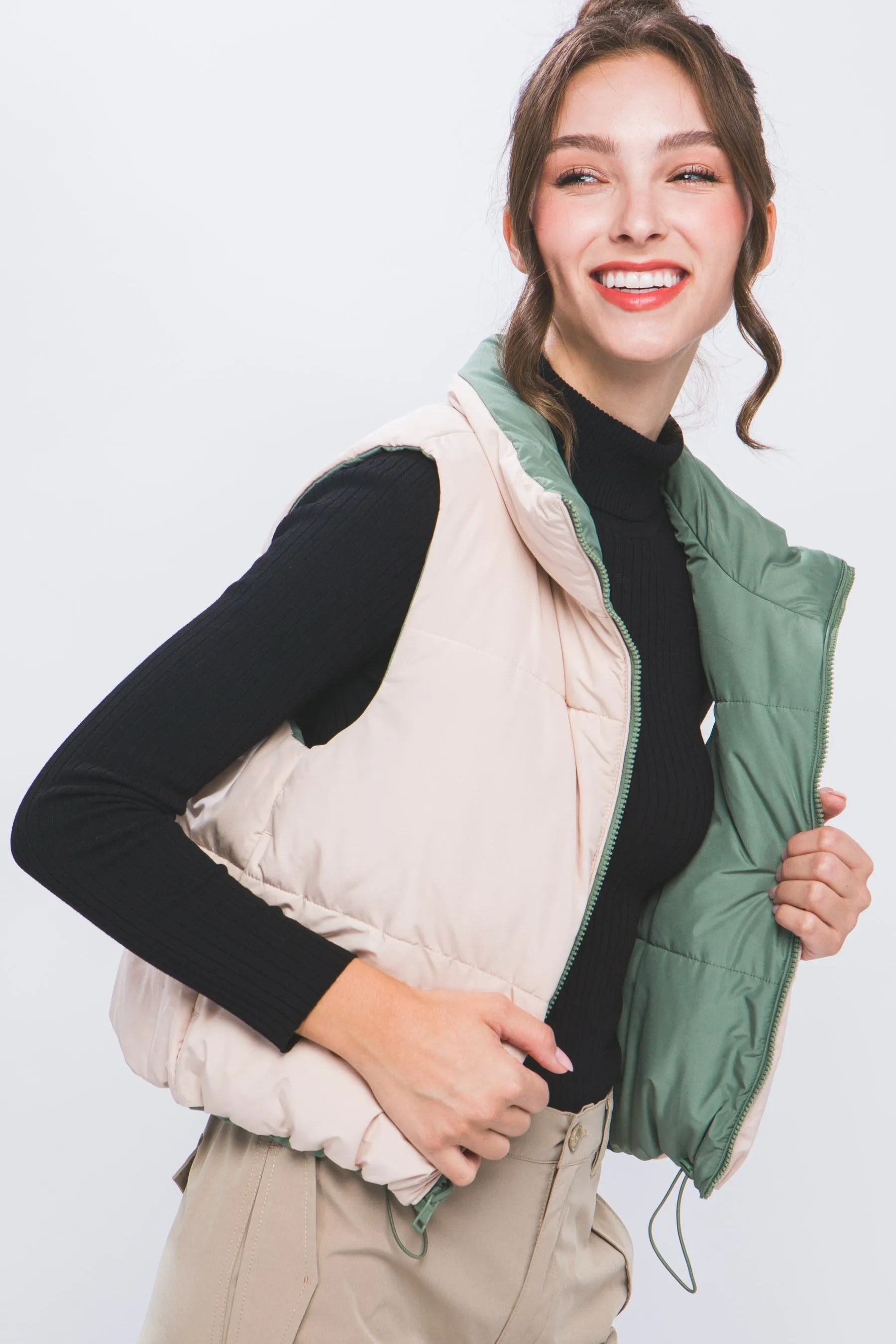 Woven Reversible Vest - Olive